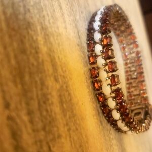 Garnet triple stone bracelet, layered on 925 silver 29g